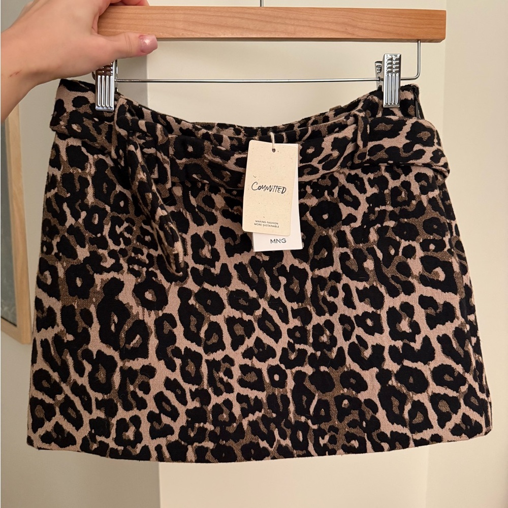 Mango Leopard Print Mini Skirt